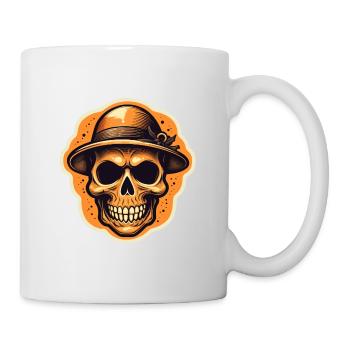 Halloween-Totenschädel mit Hut - Tasse - Weiß - Rechts