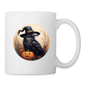 Krähe mit Kürbis Halloween 5 - Tasse - Weiß - Rechts