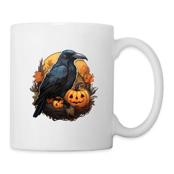 Krähe mit Kürbis Halloween 2 - Tasse - Weiß - Rechts