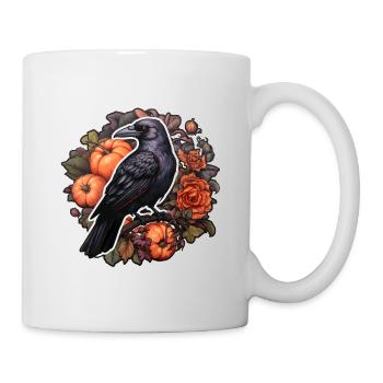 Krähe Halloween Herbst Kürbis Rosen - Tasse - Weiß - Rechts