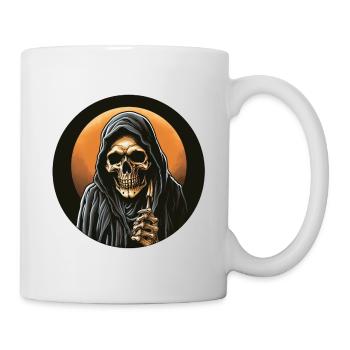 Skelett mit Umhang vor Blutmond Halloween - Tasse - Weiß - Rechts