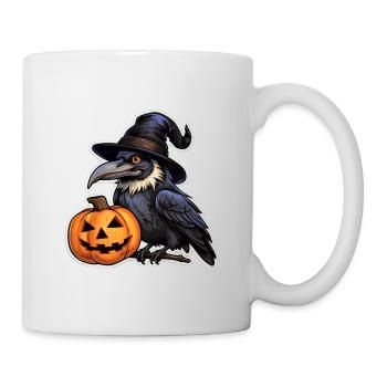 Halloween Rabe mit Hexenhut auf Kürbis - Tasse - Weiß - Rechts