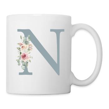N| Monogramme | Eucalyptus Pastel Fleur Bleu - Mug blanc - blanc - Droite