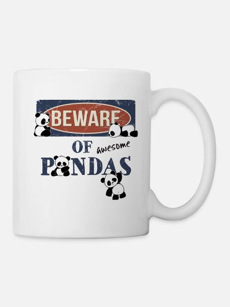 Méfiez-vous des pandas kawaii géniaux ! Panneau d’avertissement Panda - Mug blanc - blanc