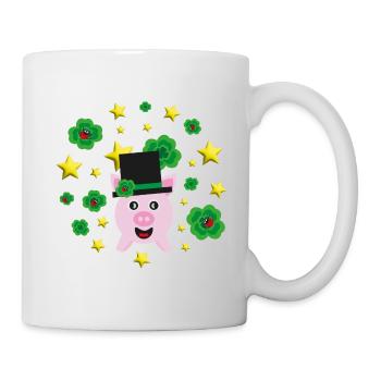 Silvester Sterne mit Glücksschwein und Klee. - Tasse - Weiß - Rechts