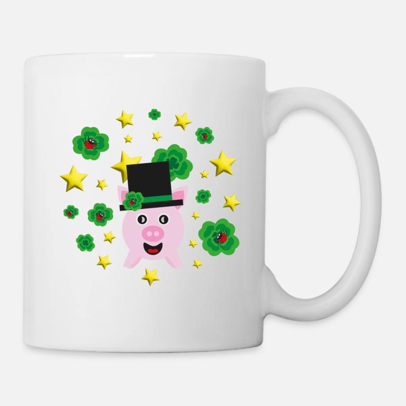 Silvester Sterne mit Glücksschwein und Klee. - Tasse - Weiß