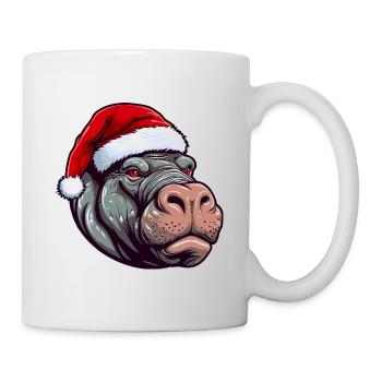 Nilpferd Weihnachten Tier Porträt Xmas - Tasse - Weiß - Rechts