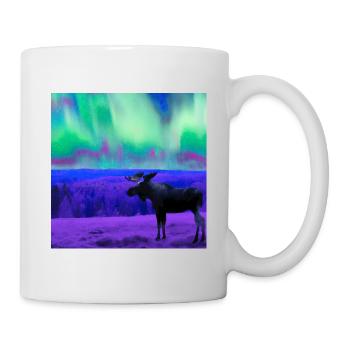Elch schaut Polarlichter an - Tasse - Weiß - Rechts