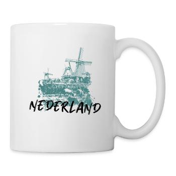 Illustration moulins à vent aux Pays-Bas bleu - Mug blanc - blanc - Droite
