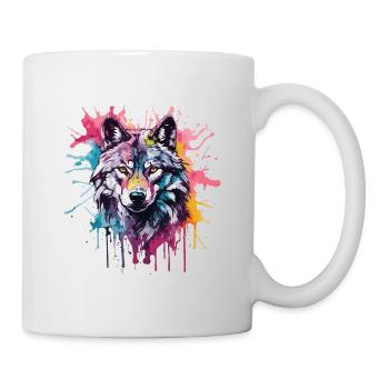 Cooler bunter Wolf in Aquarellfarben. Illustration - Tasse - Weiß - Rechts