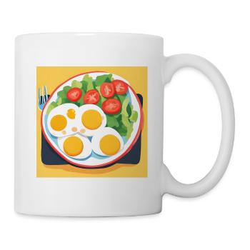 Fried eggs on a plate with salad - Mug - white - Right