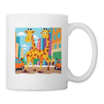 2 giraffes running in a city with cars - Mug - white - Right