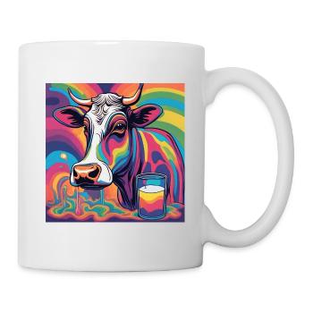Eine bunte Kuh und ein Milchglas - Tasse - Weiß - Rechts