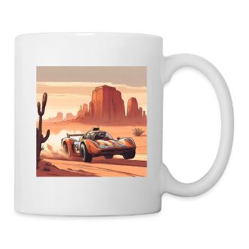 Race car driving through the desert - Mug - white - Right