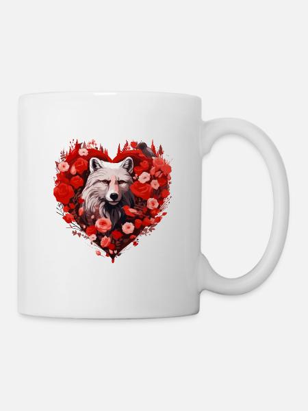 Wolfsseele im Herzenkranz - Tasse - Weiß