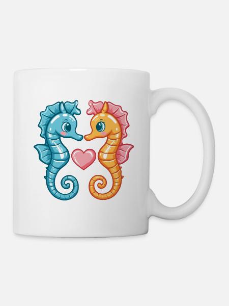 Hippocampe Couple Amour Couple Amoureux - Mug blanc - blanc