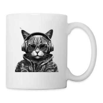 Chat cool avec des écouteurs et des lunettes de soleil - Mug blanc - blanc - Droite