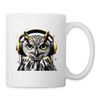 Hibou avec casque d’écoute dans un style monochrome - Mug blanc - blanc - Droite