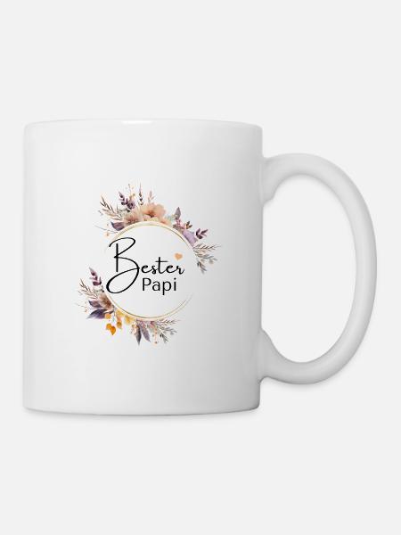 Bester Papi! Boho-Blumen-Kreis - Tasse - Weiß