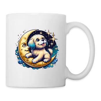 Niedlicher Hund auf freundlichem Halbmond - Farbe - Tasse - Weiß - Rechts