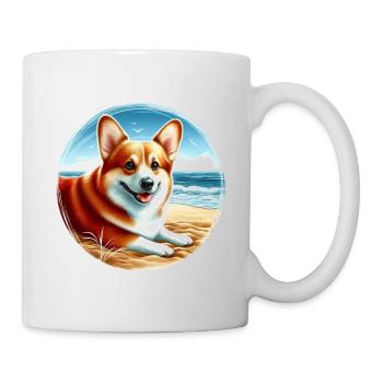 Walisischer Corgi am Strand Karikatur - Tasse - Weiß - Rechts