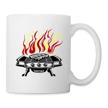 Grill Symbol Logo Feuer Grillen - Tasse - Weiß - Rechts