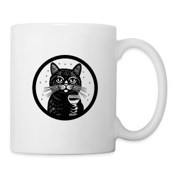 Die Katze und ein Weinglas - Tasse - Weiß - Rechts