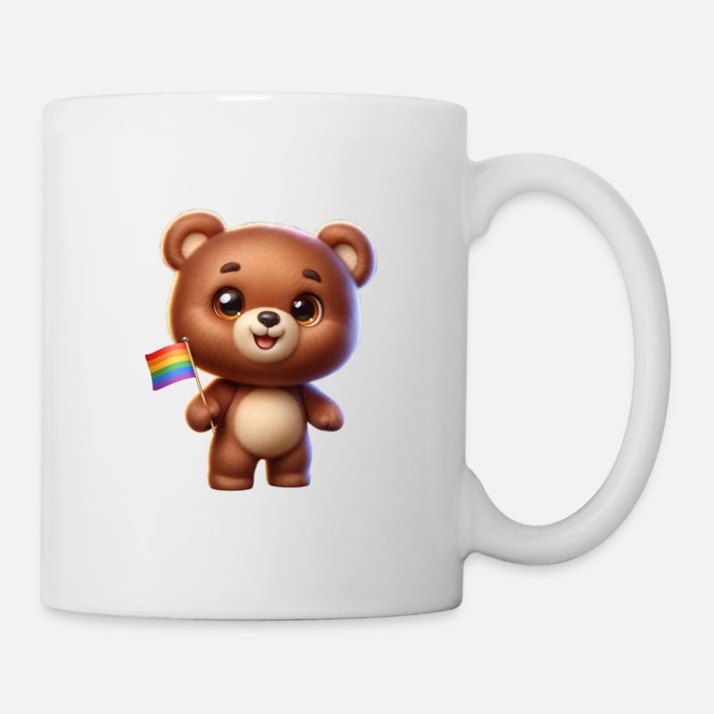 Teddy Tom mit Regenbogenflagge - Tasse - Weiß