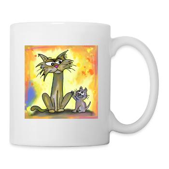 Baby cat and grim old cat - Mug - white - Right