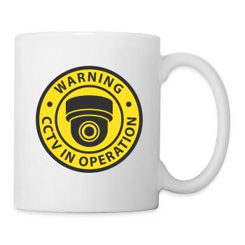 Symbolsymbol für Überwachungskameras in Verwendung. Stationäre Videoüberwachung - Tasse - Weiß - Rechts