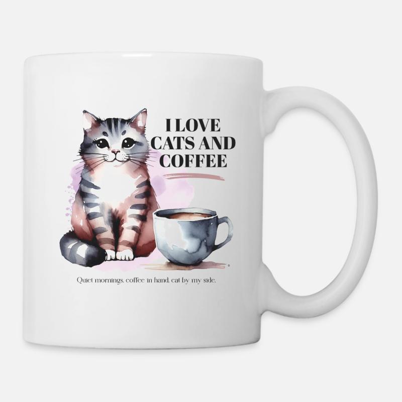 Kaffee und Katzen - Tasse - Weiß