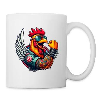 Zäher Hahn mit Tattoos und Sonnenbrille - Tasse - Weiß - Rechts