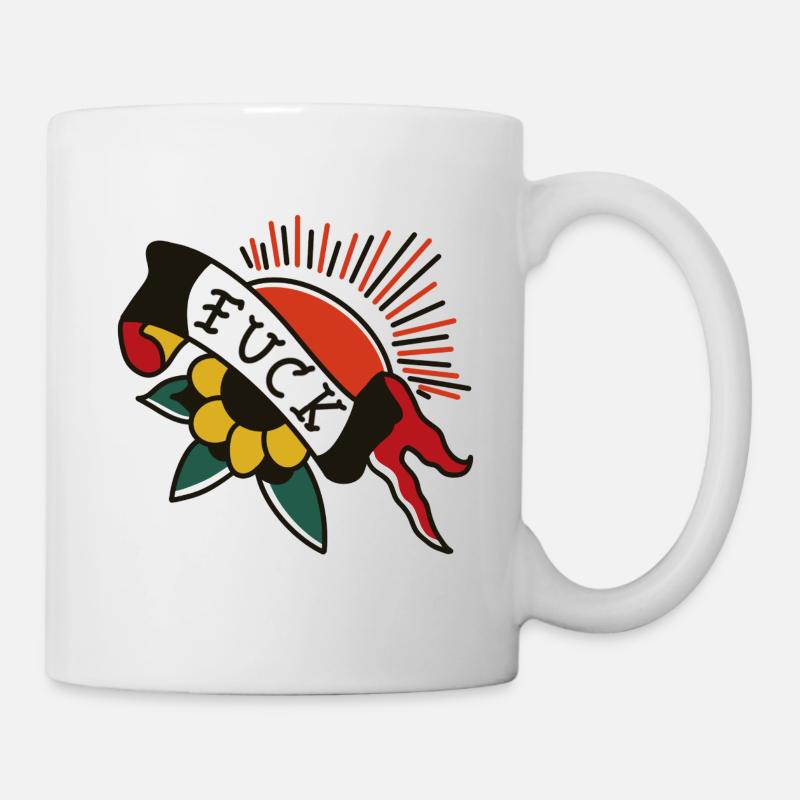 Tattoo Sonne mit Banner – Oldschool Design - Tasse - Weiß