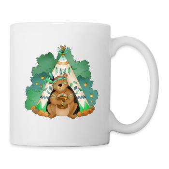 Bär vor seinem Tipi - Tasse - Weiß - Rechts