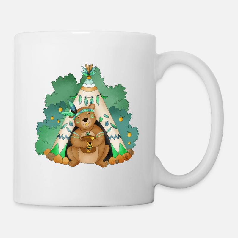 Bär vor seinem Tipi - Tasse - Weiß