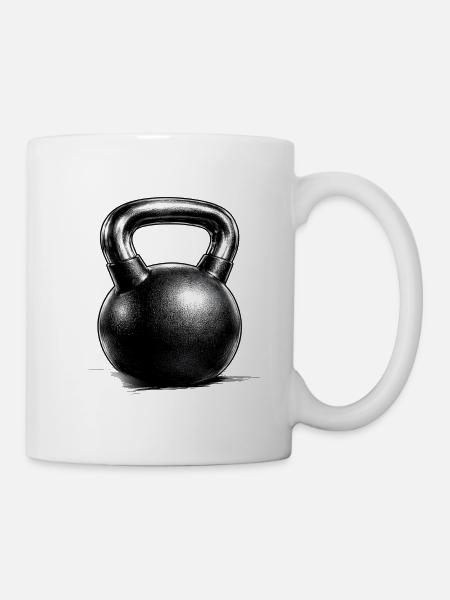 Kettlebell Krafttraining Zeichnung Minimal - Tasse - Weiß