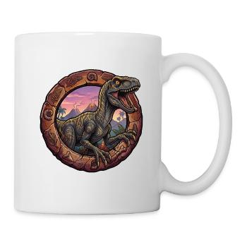 Velociraptor in the volcanic ring at sunset - Mug - white - Right