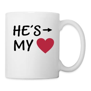 Er gehört zu mir. Ich liebe meinen Freund. Ehemann - Tasse - Weiß - Rechts