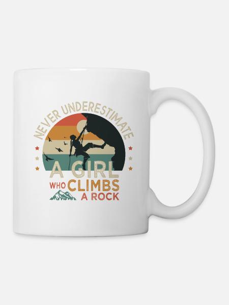 a girl who climbs a rock climb climbing - Mug - white