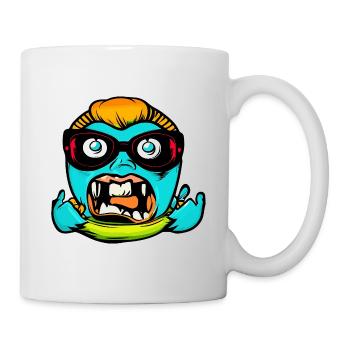 Coole Comic Illustration von einem Nerd-Zombie - Tasse - Weiß - Rechts