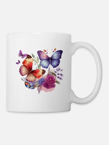 Fleurs vintage papillon - Mug blanc - blanc