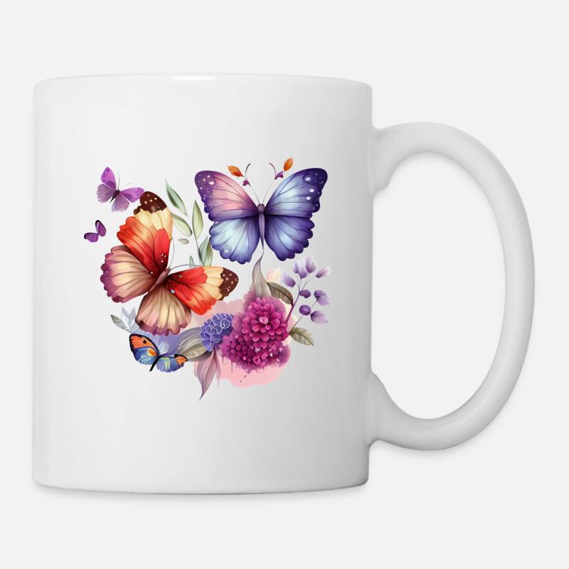 Schmetterling Vintage Blumen - Tasse - Weiß