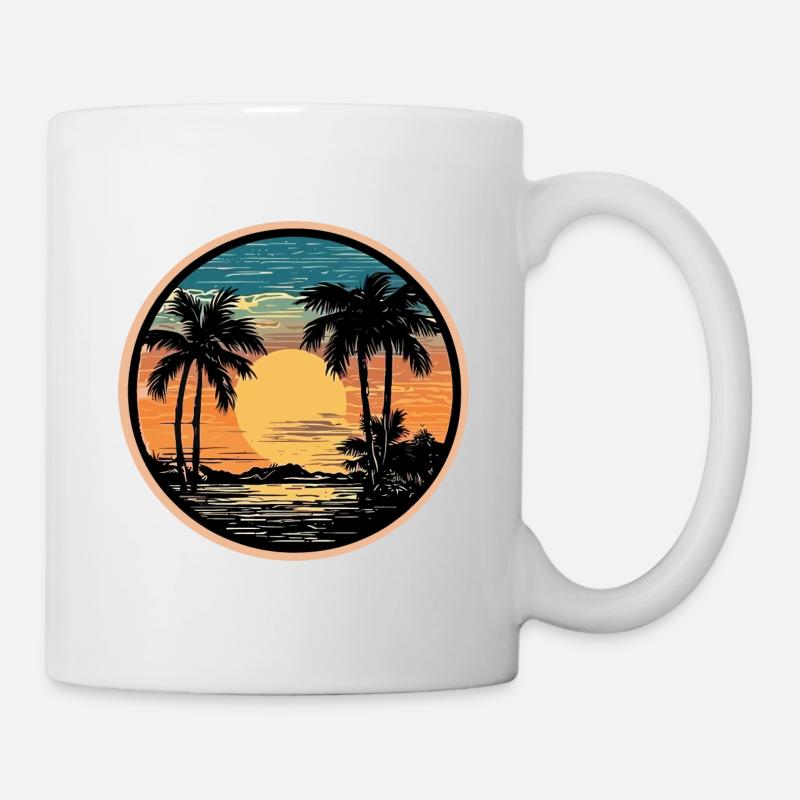 Retro Sunset Palm Ocean - Tasse - Weiß