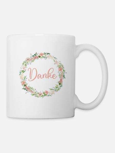 Danke! Blumen_Kranz Pastell personalisierbar - Tasse - Weiß