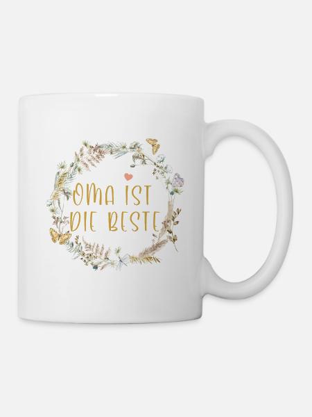 Oma ist die Beste! Floral, personalisierbar - Tasse - Weiß
