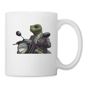 A well Dressed Green Reptile on a Motorcycle - Mug - white - Right