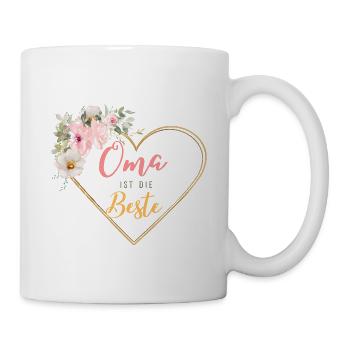 Oma ist die Beste! Herz-Blumen, personalisierbar - Tasse - Weiß - Rechts