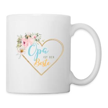 Opa ist derBeste! Herz-Blumen, personalisierbar - Tasse - Weiß - Rechts