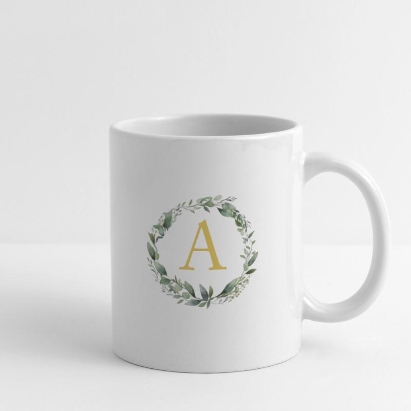 A Monogramm, Eukalyptus-Kranz Tasse