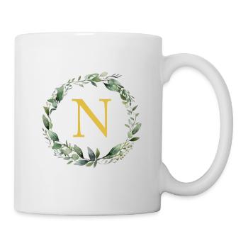 N monogramme, couronne d’Eucalyptus - Mug blanc - blanc - Droite